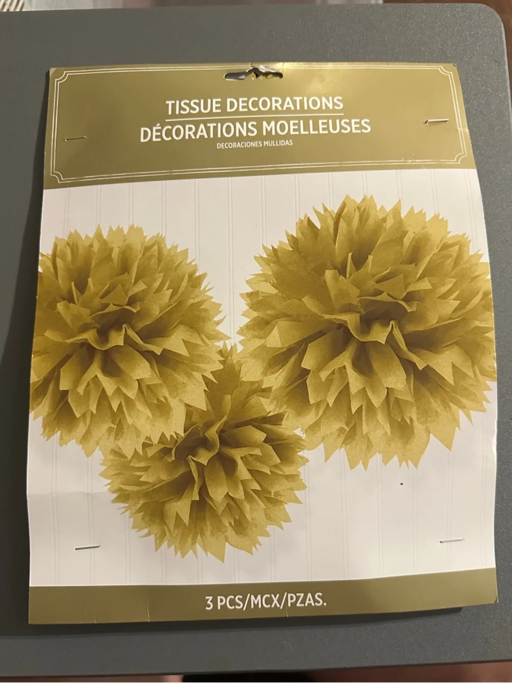 Tissue Pom Pom Decorations - Gold (3 Pack)